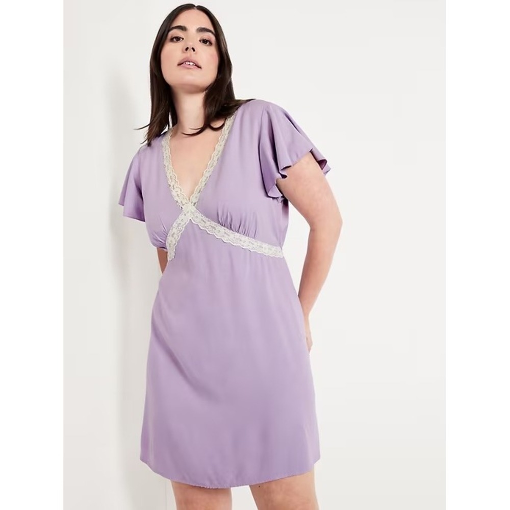NEW Women's XXL Lavender‎ Fit & Flare Crepe Lace-Trim Feminine Pastel Mini Dress